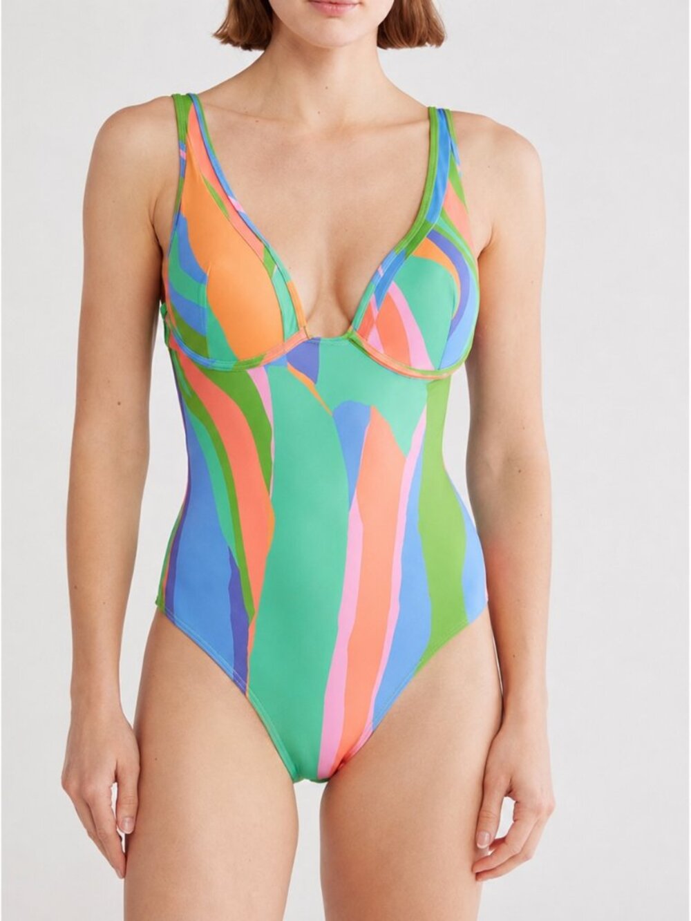 Hutch Multicolor Abstract Stripe Underwire One Piece Swimsuit Large